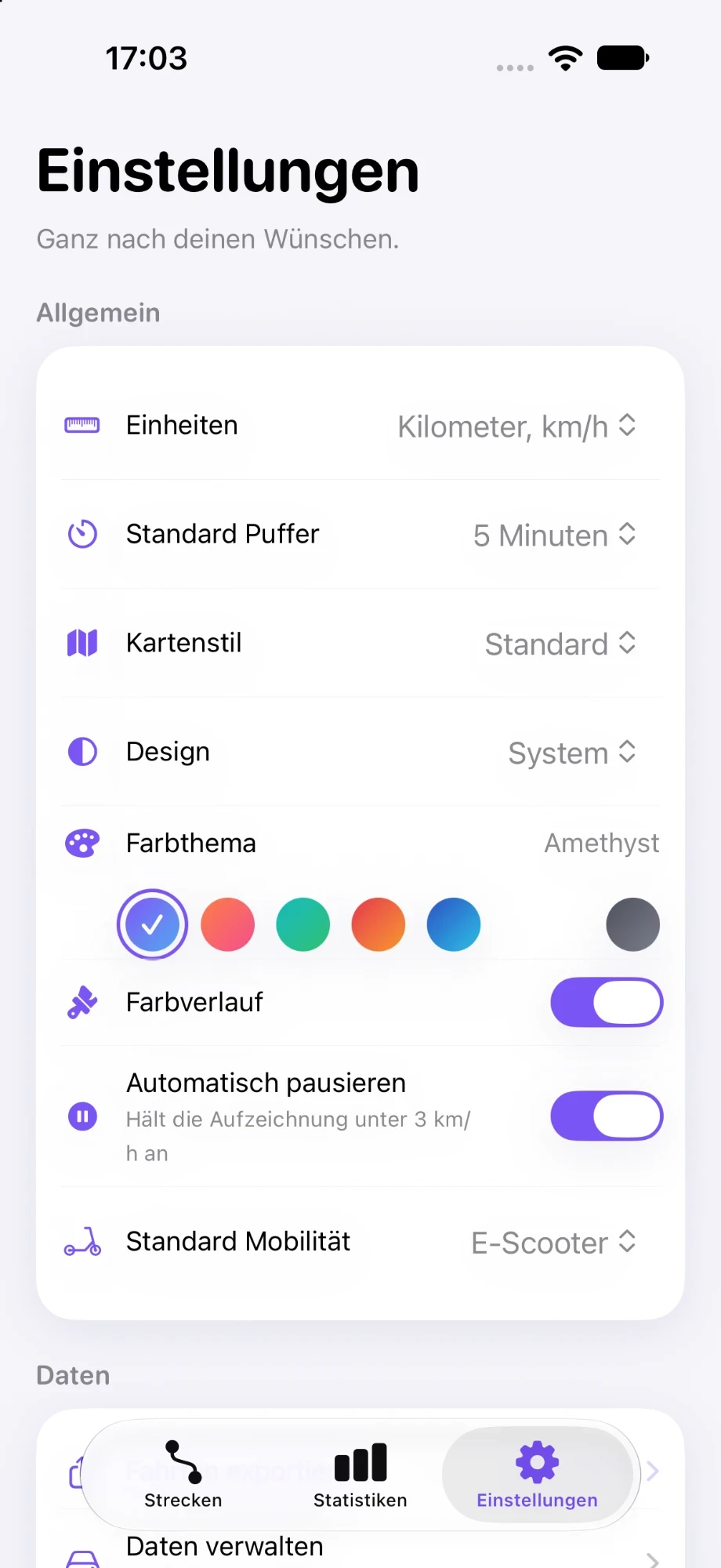 Departr App – Einstellungen